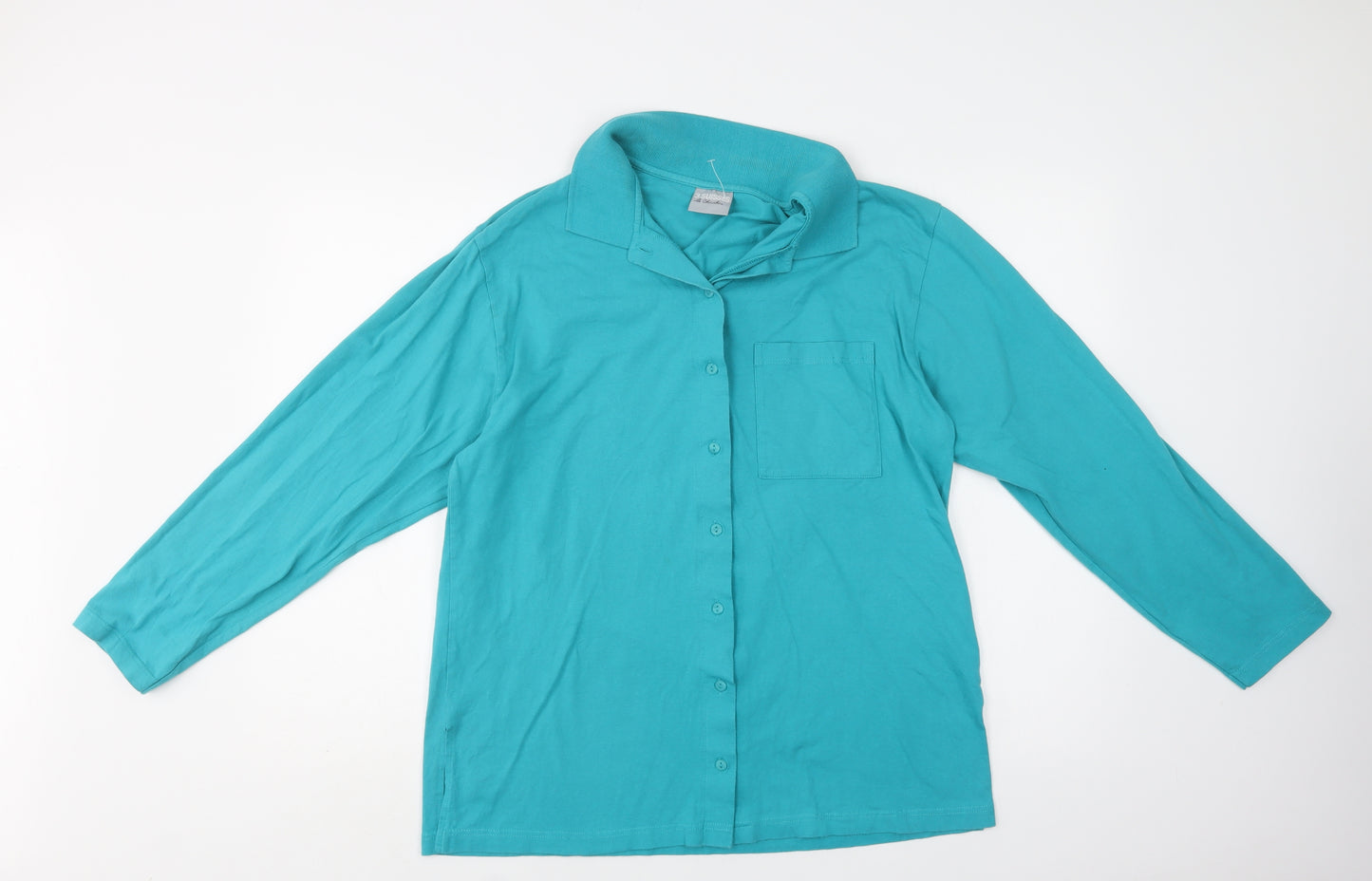3 Suisses Womens Blue  Cotton Basic Button-Up Size 14 Collared