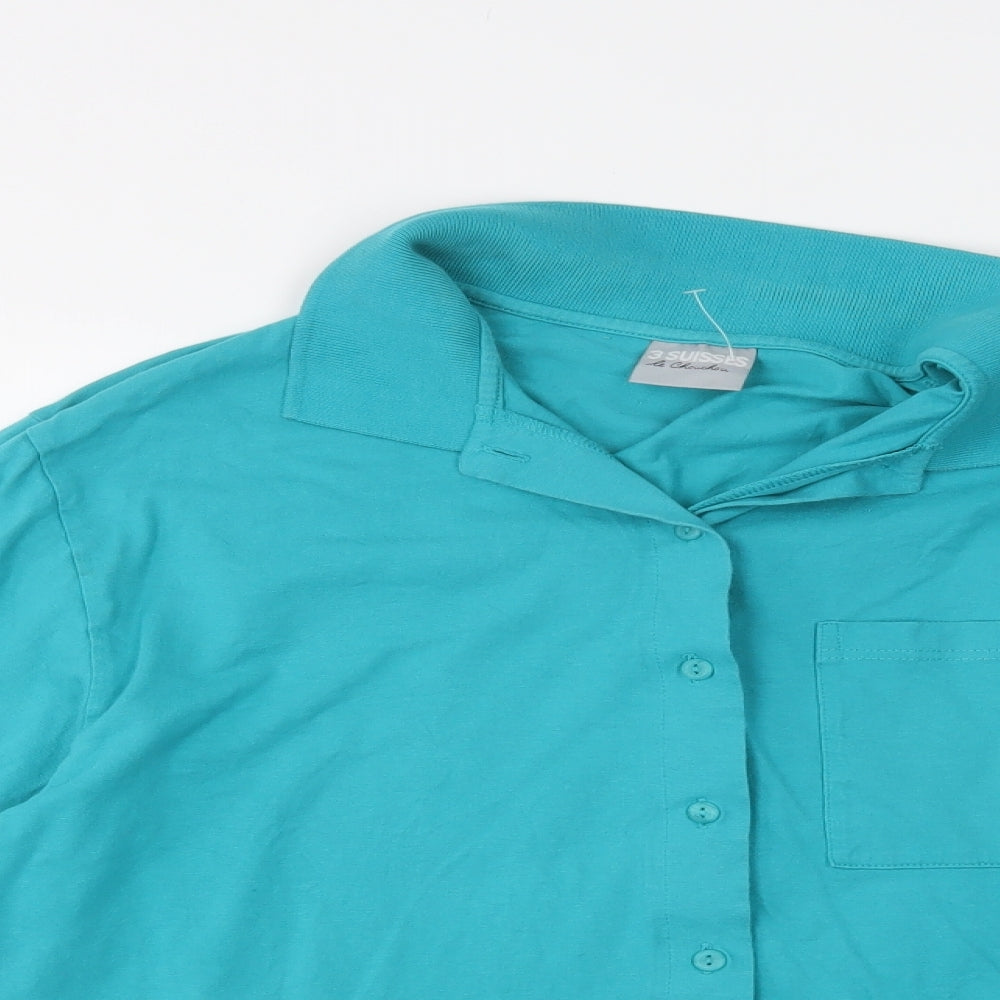 3 Suisses Womens Blue  Cotton Basic Button-Up Size 14 Collared