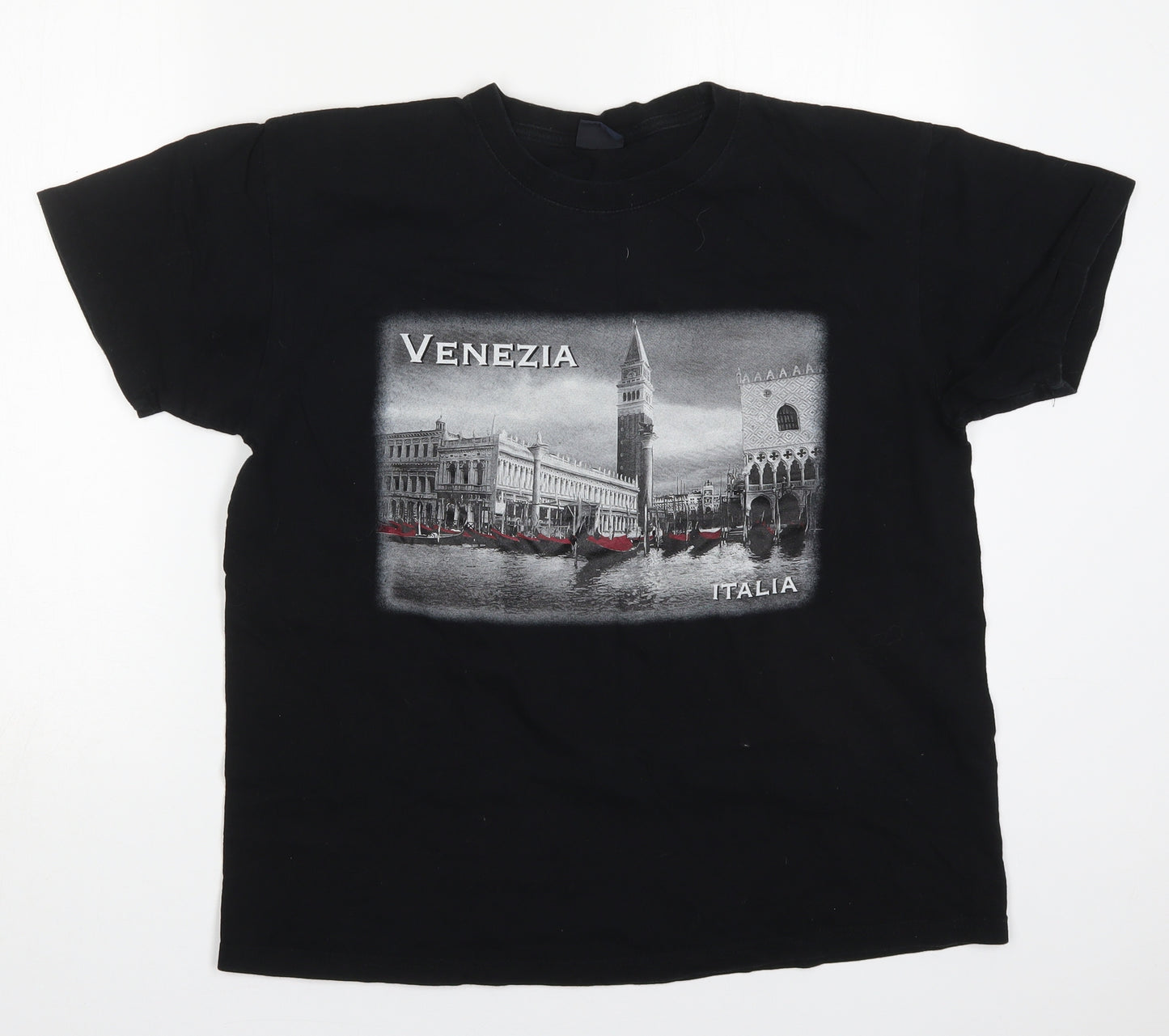 Star Venezia Mens Black  Cotton  T-Shirt Size L Crew Neck  - Venezia Italia