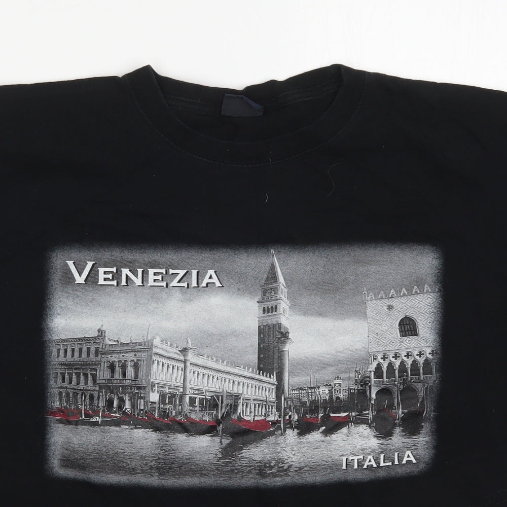 Star Venezia Mens Black  Cotton  T-Shirt Size L Crew Neck  - Venezia Italia