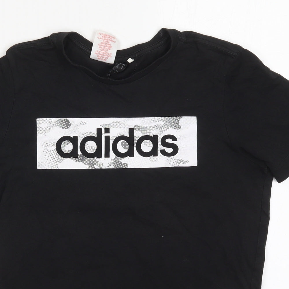 adidas Boys Black  Cotton Basic T-Shirt Size 11-12 Years Crew Neck Pullover
