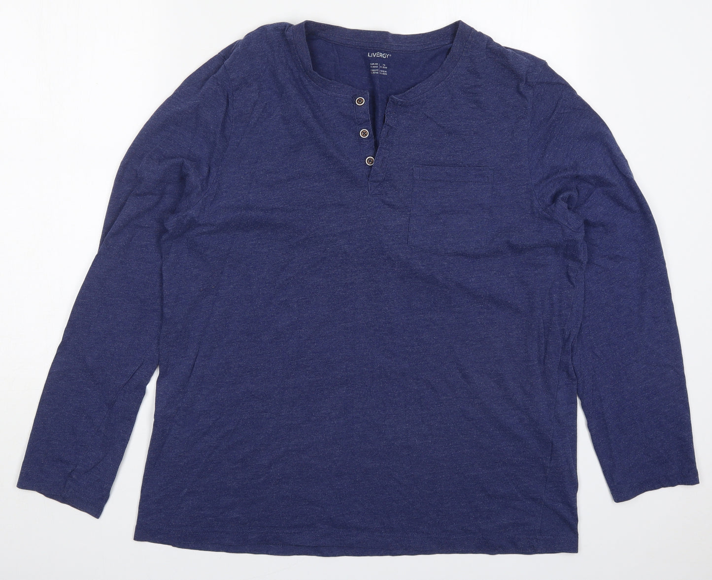 Livergy Mens Blue  Cotton  T-Shirt Size XL Henley