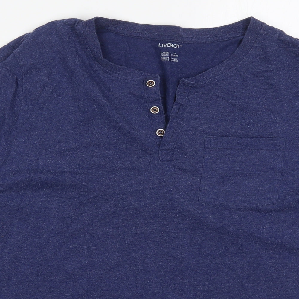 Livergy Mens Blue  Cotton  T-Shirt Size XL Henley