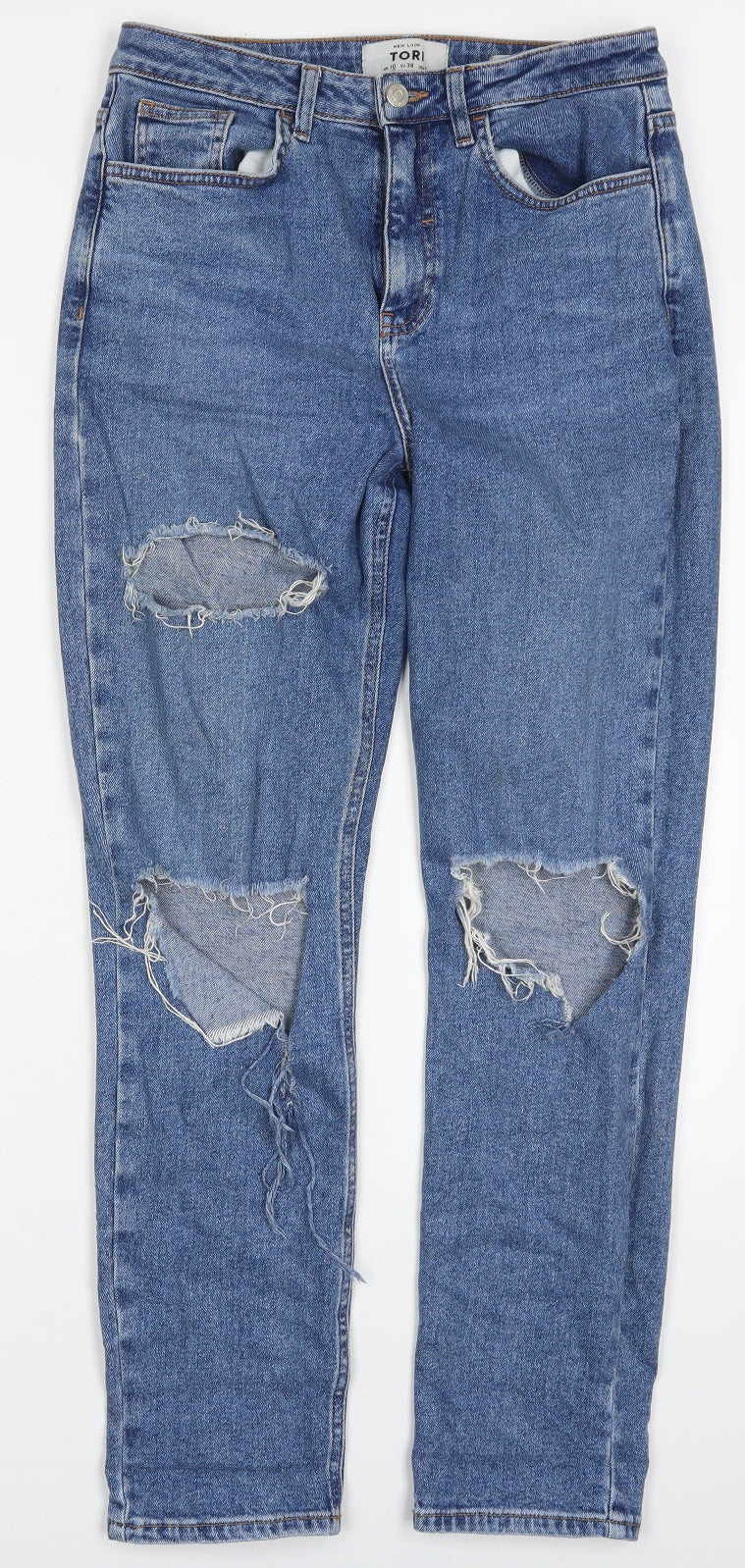 New Look Womens Blue  Cotton Mom Jeans Size 10 L29 in Regular Button