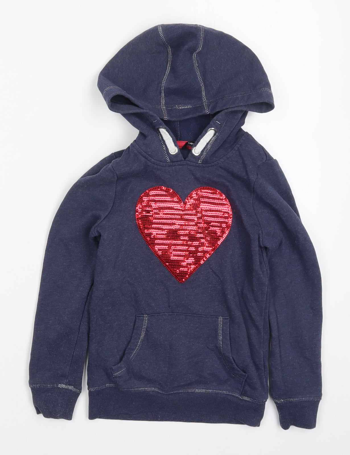 George Girls Blue  Cotton Pullover Hoodie Size 6-7 Years  Pullover - Heart