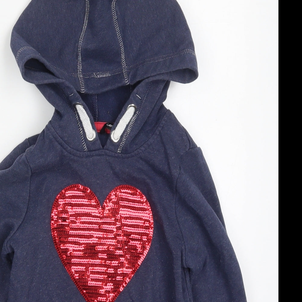 George Girls Blue  Cotton Pullover Hoodie Size 6-7 Years  Pullover - Heart