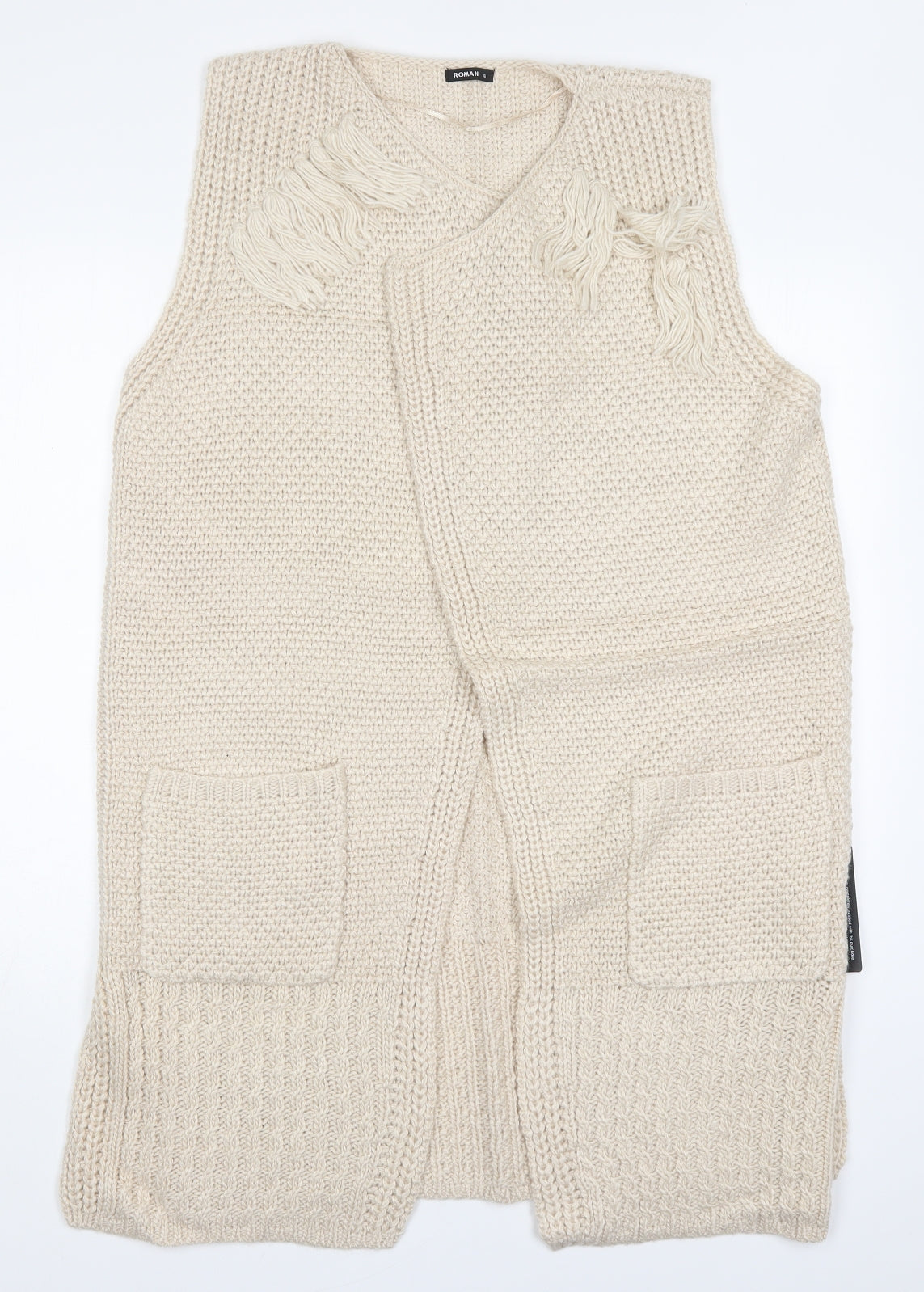 Roman Womens Beige Round Neck  Acrylic Cardigan Jumper Size 16