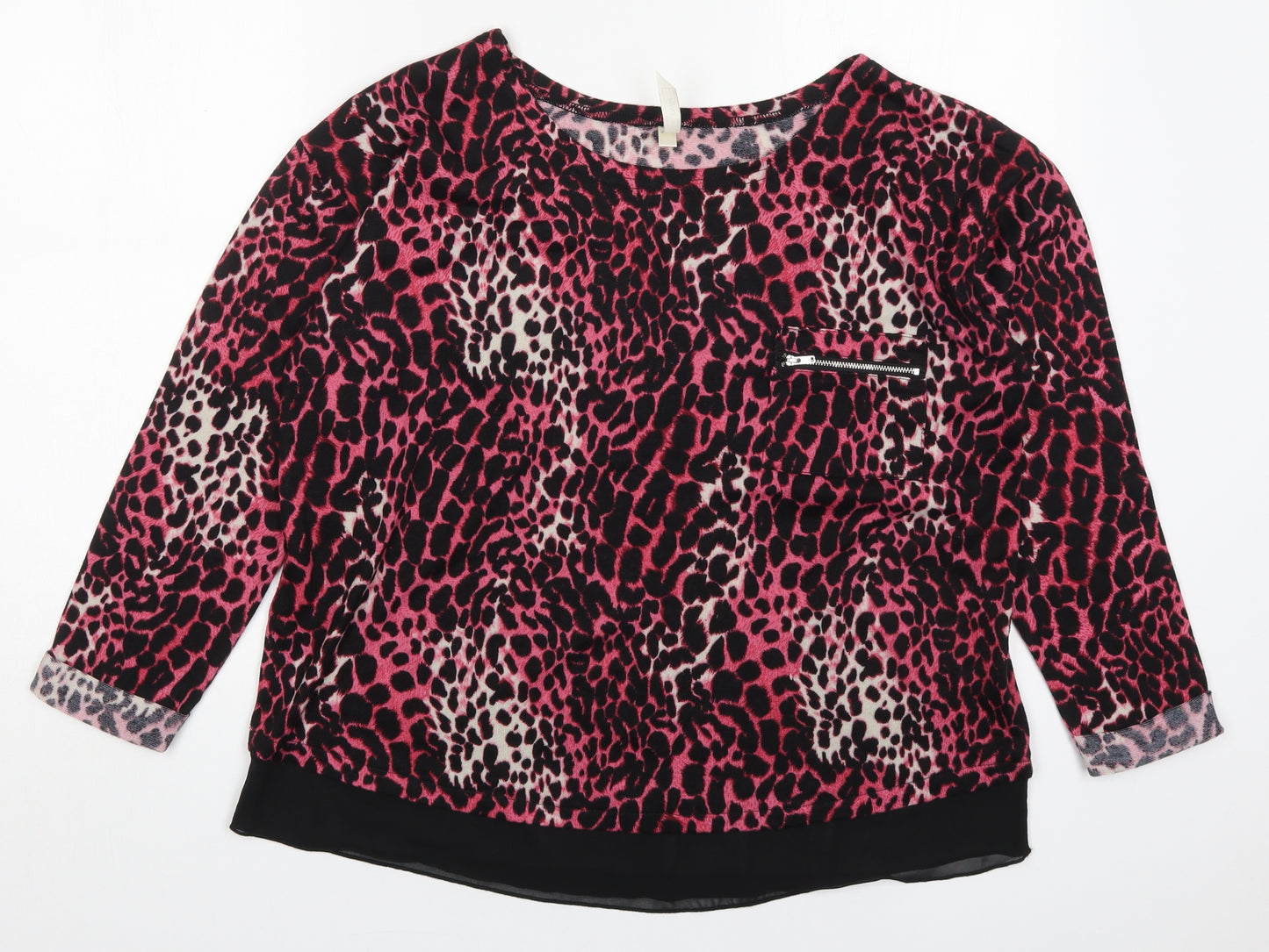 Stella Womens Pink Round Neck Animal Print Polyester Pullover Jumper Size 14