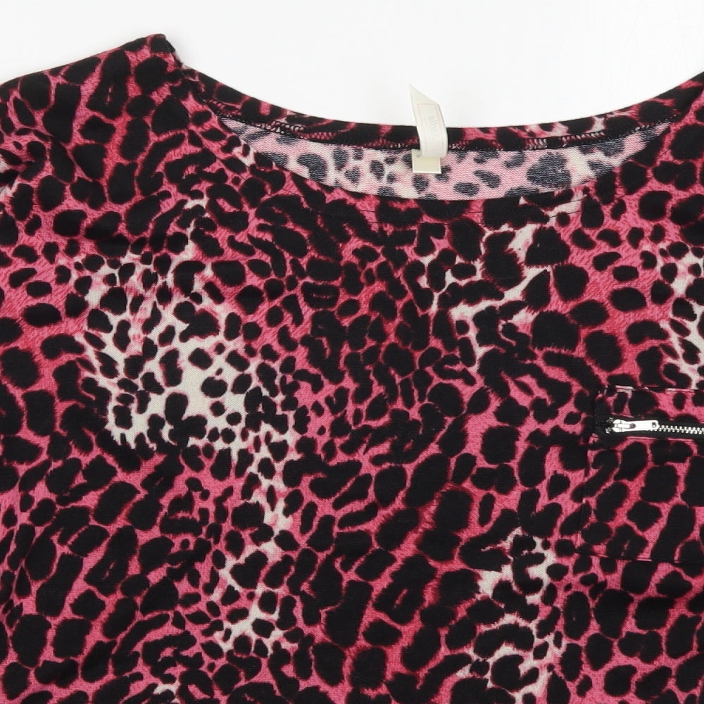 Stella Womens Pink Round Neck Animal Print Polyester Pullover Jumper Size 14