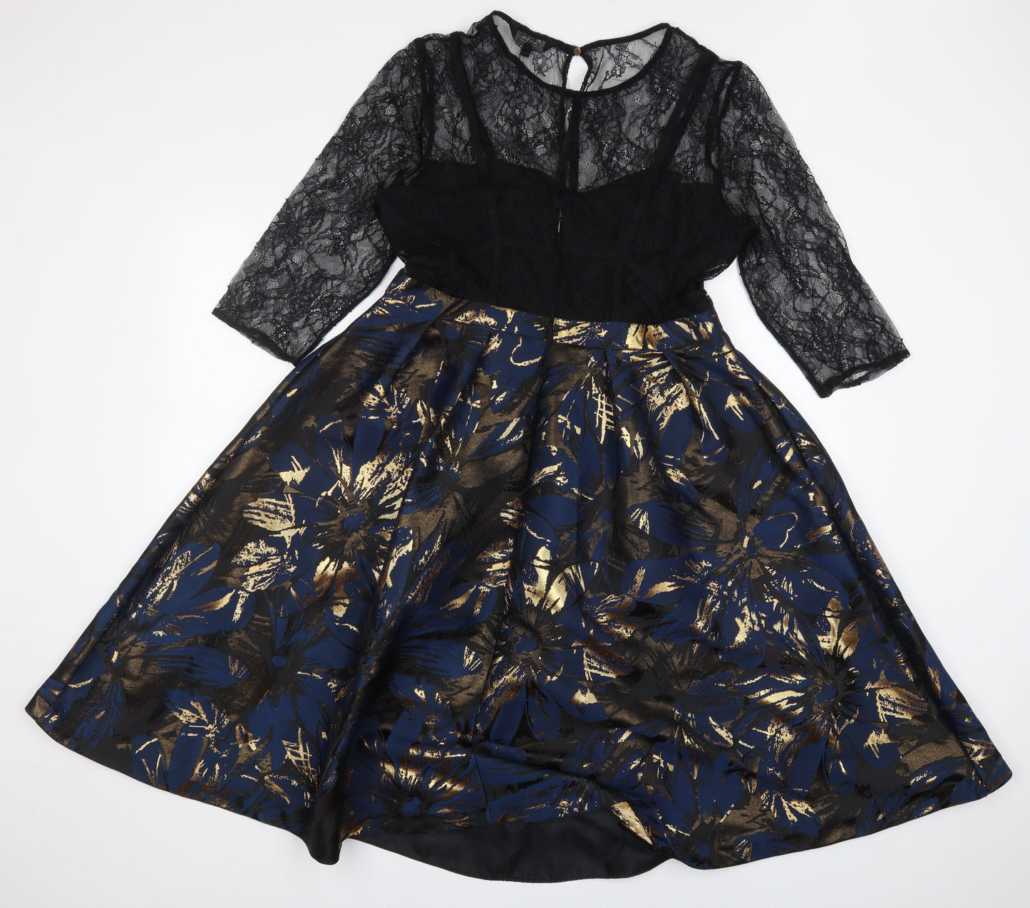 NEXT Womens Blue Geometric Polyester Skater Dress  Size 16  Roll Neck Zip