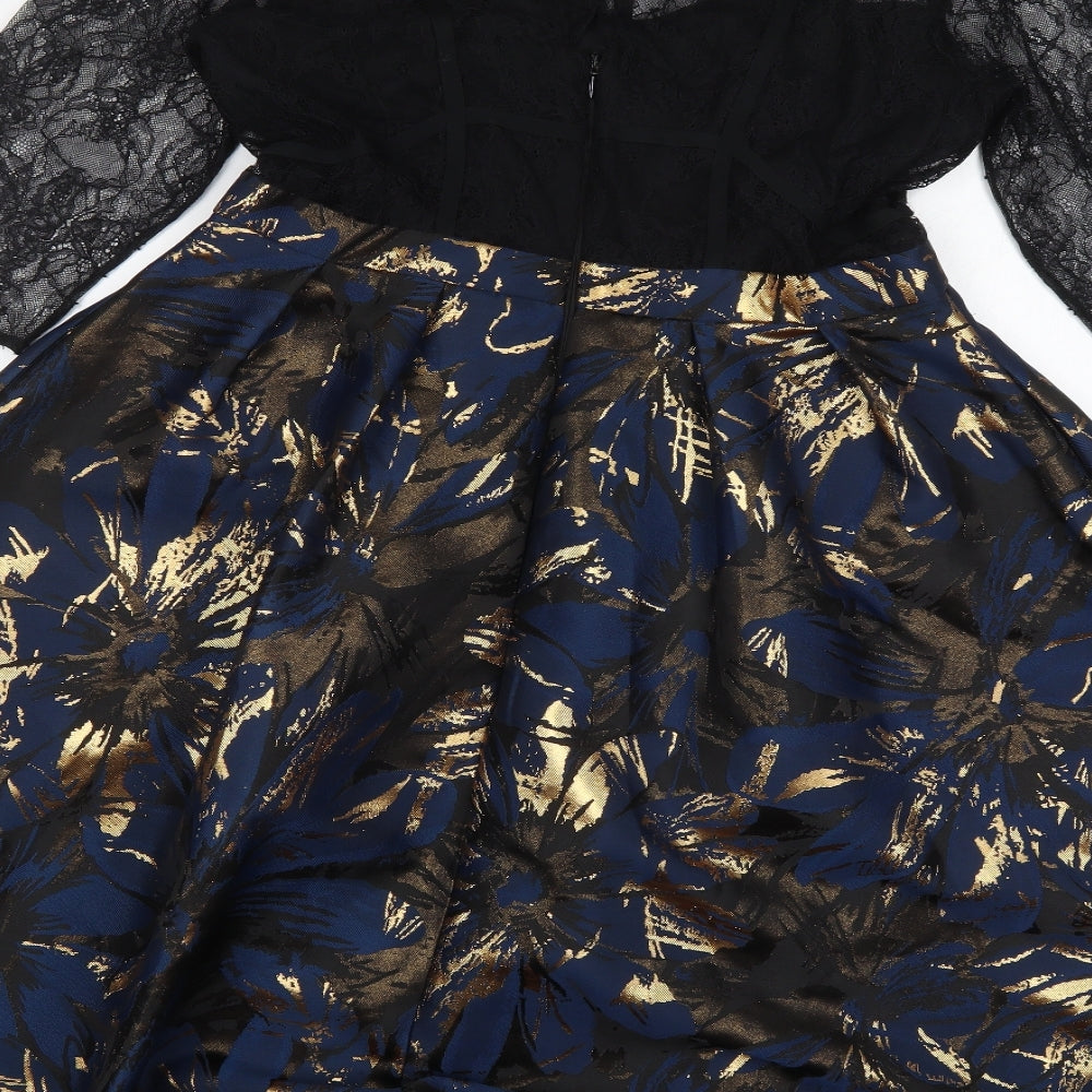 NEXT Womens Blue Geometric Polyester Skater Dress  Size 16  Roll Neck Zip