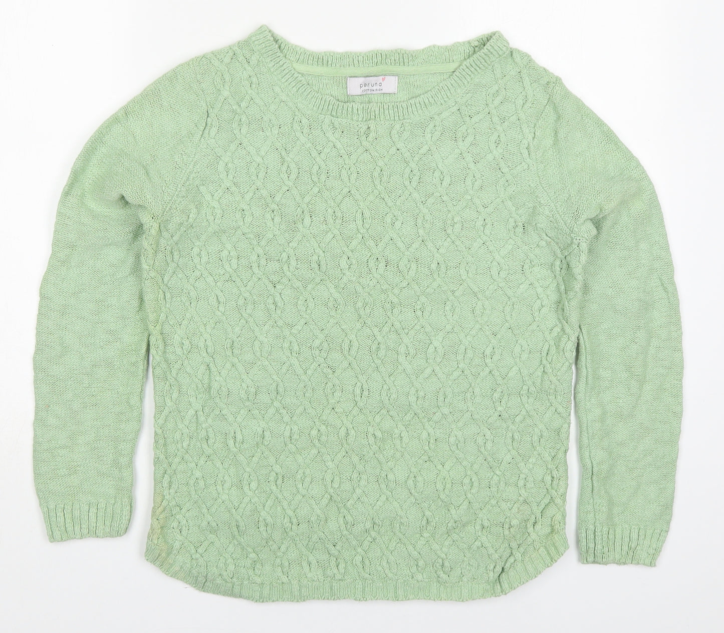Per Una Womens Green Round Neck  Cotton Pullover Jumper Size 12