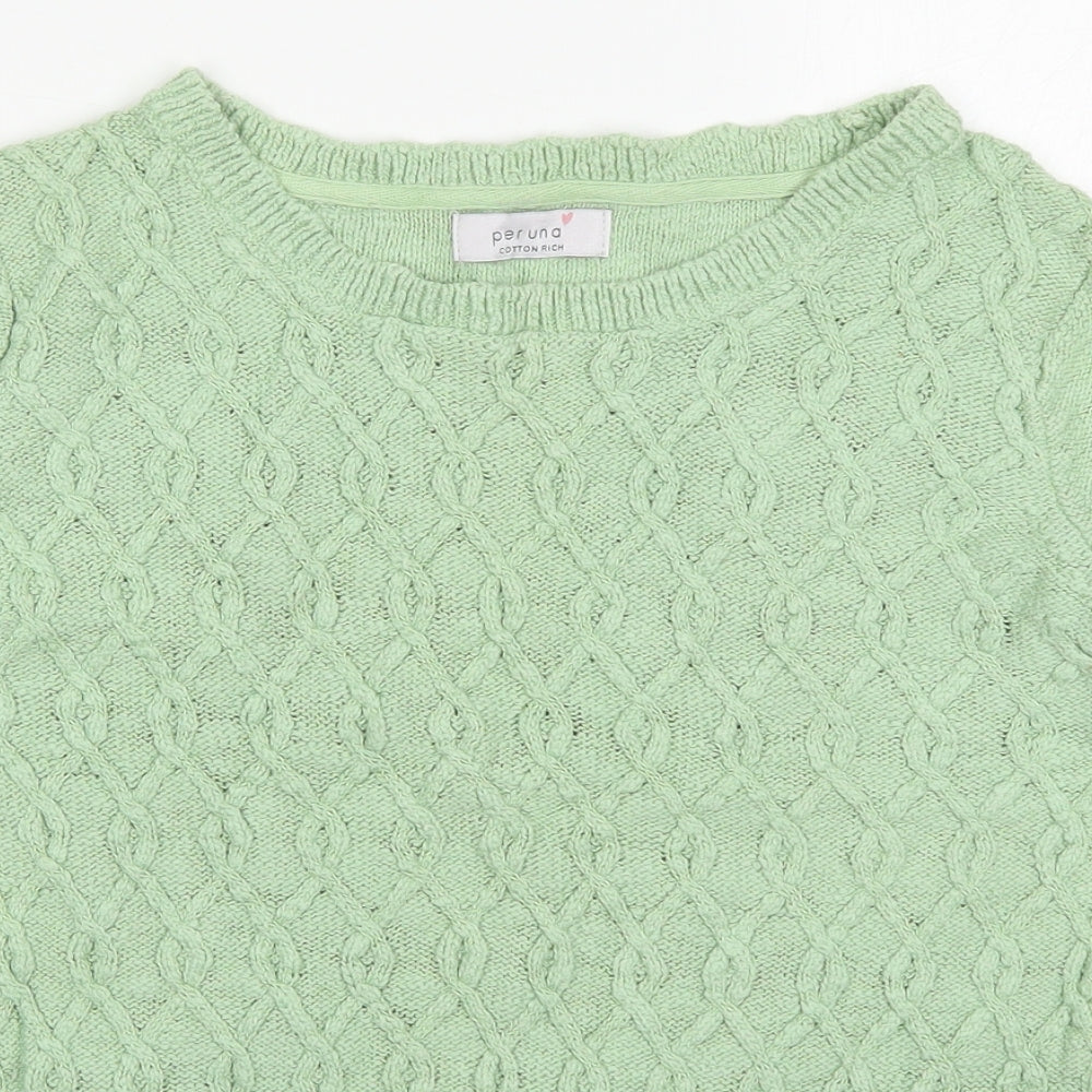Per Una Womens Green Round Neck  Cotton Pullover Jumper Size 12