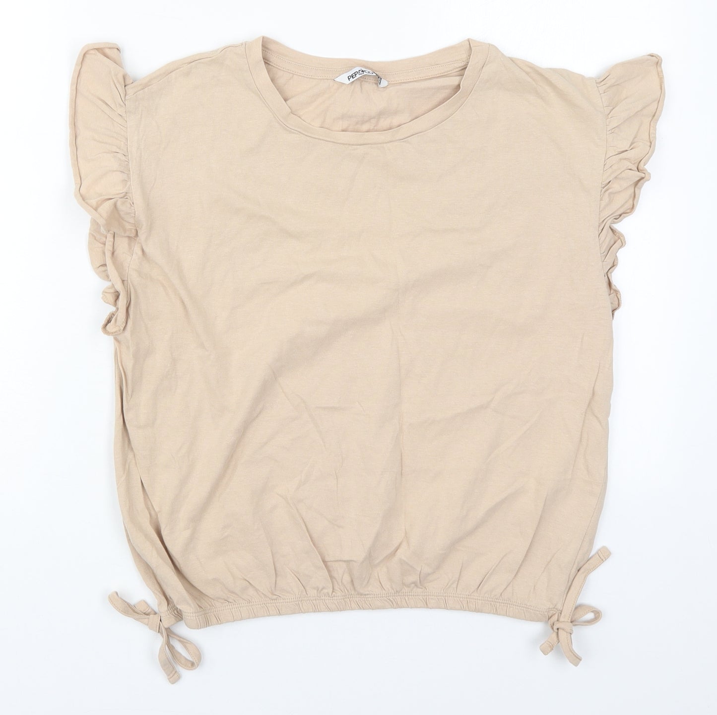 Pep&Co Womens Beige  Cotton Basic T-Shirt Size 14 Crew Neck