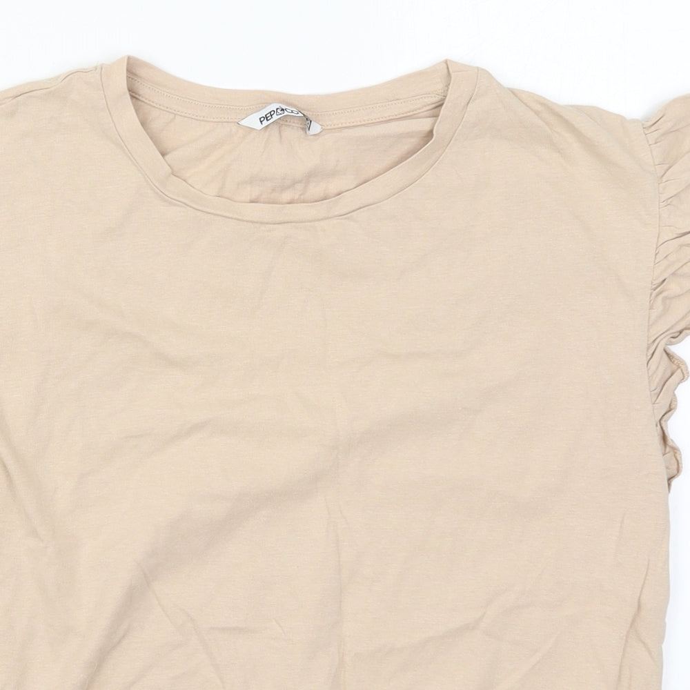 Pep&Co Womens Beige  Cotton Basic T-Shirt Size 14 Crew Neck