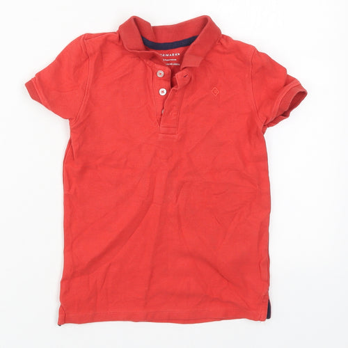 Primark Boys Red  Cotton Basic Polo Size 5-6 Years Collared Pullover