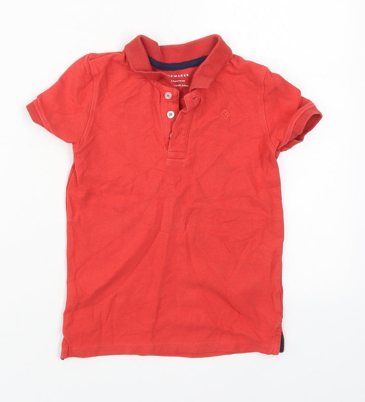 Primark Boys Red  Cotton Basic Polo Size 5-6 Years Collared Pullover