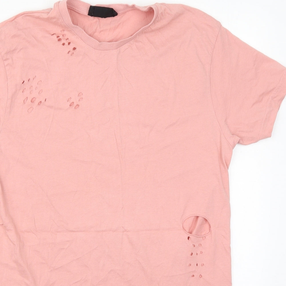 Cedar Wood State Mens Pink  Cotton  T-Shirt Size M Crew Neck  - Distressed Look
