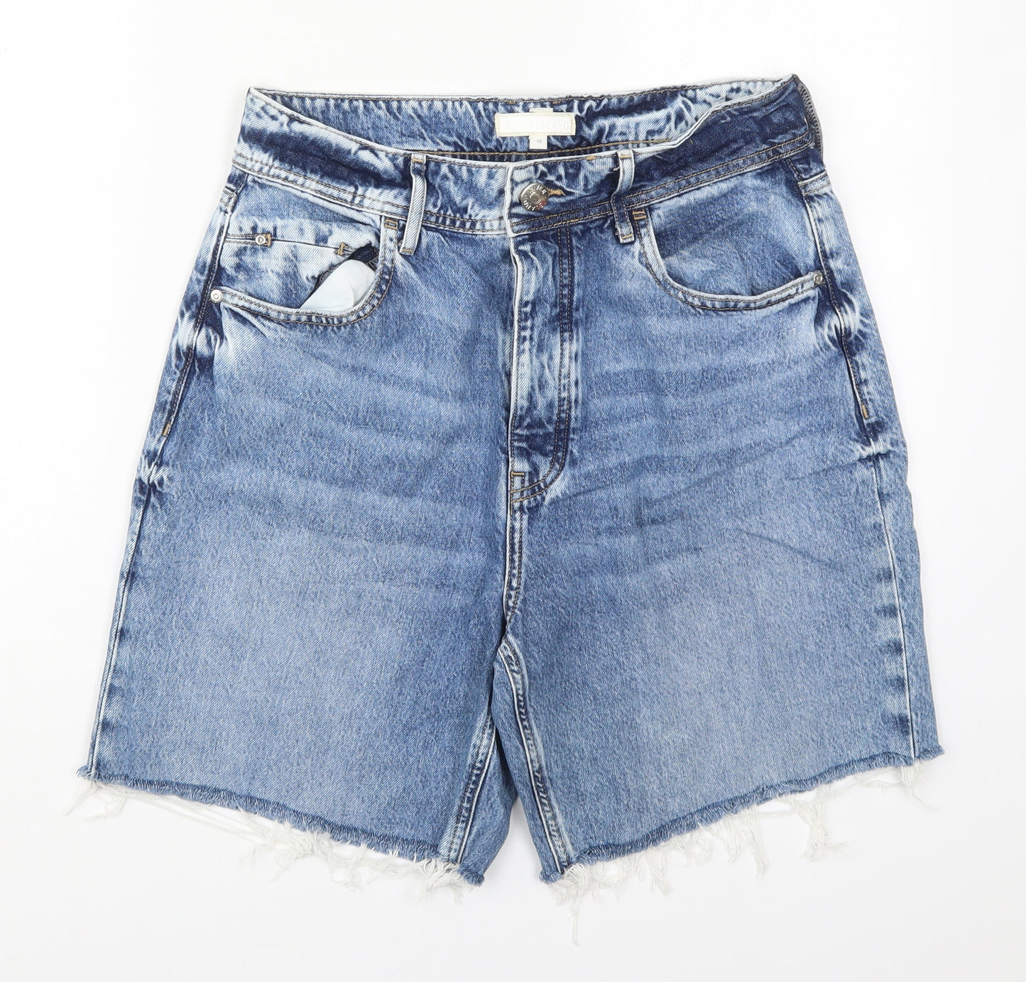River Island Womens Blue  Cotton Cut-Off Shorts Size 12 L7 in Regular Button