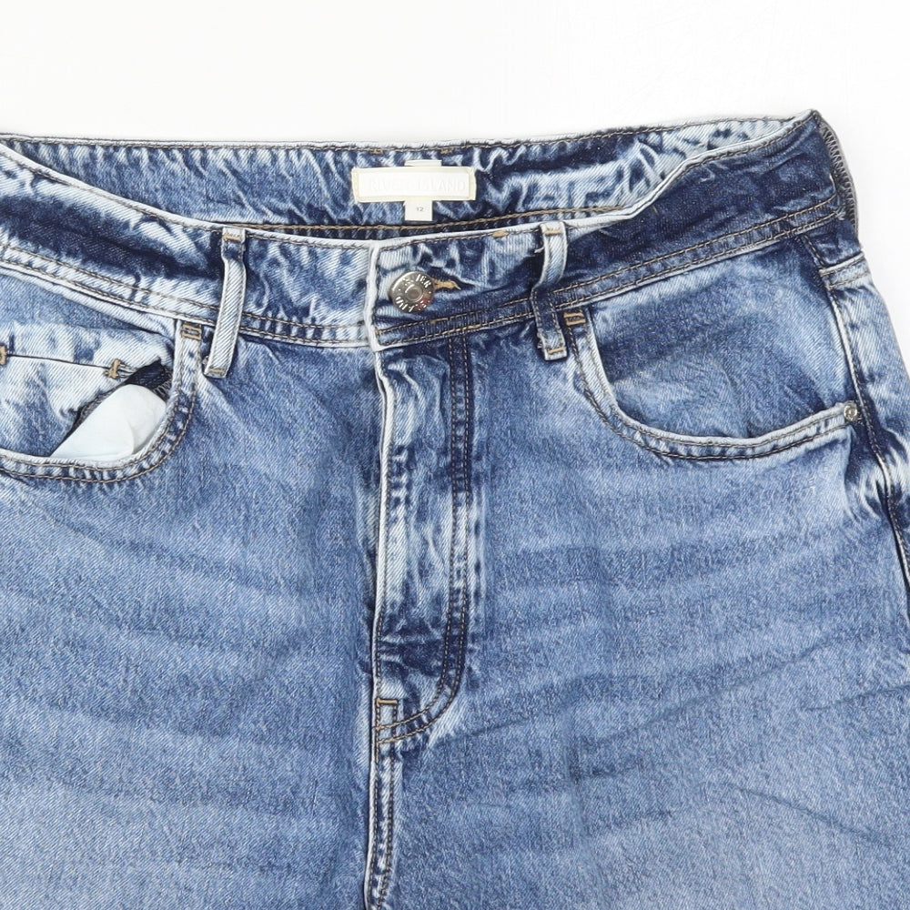 River Island Womens Blue  Cotton Cut-Off Shorts Size 12 L7 in Regular Button