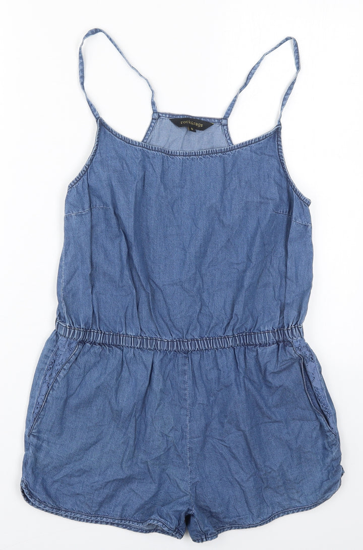 Rock & Rags Womens Blue Cotton Playsuit One-Piece Size S Pullover