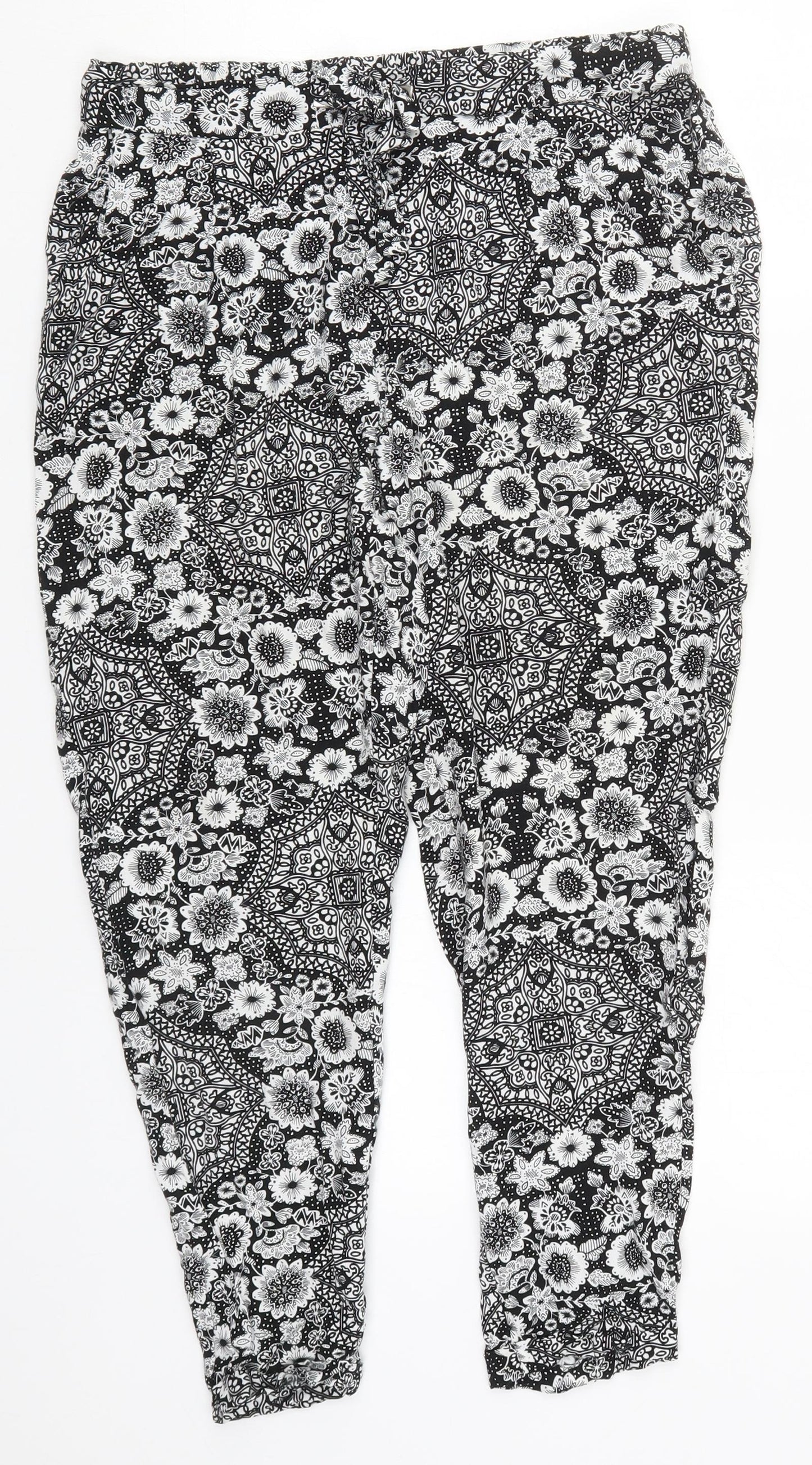 Atmosphere Womens Black Geometric Viscose Trousers  Size 10 L22.5 in Regular Drawstring