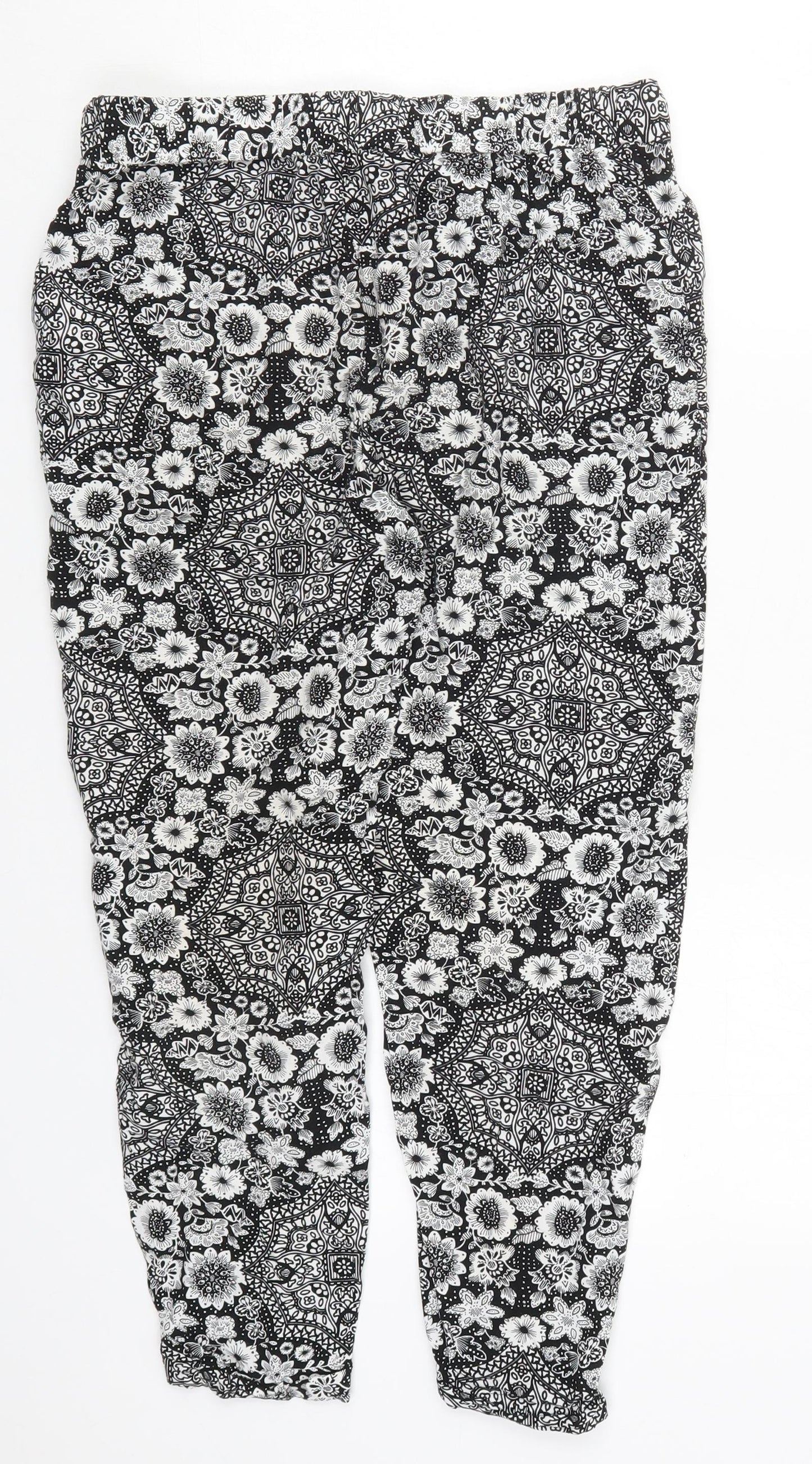 Atmosphere Womens Black Geometric Viscose Trousers  Size 10 L22.5 in Regular Drawstring