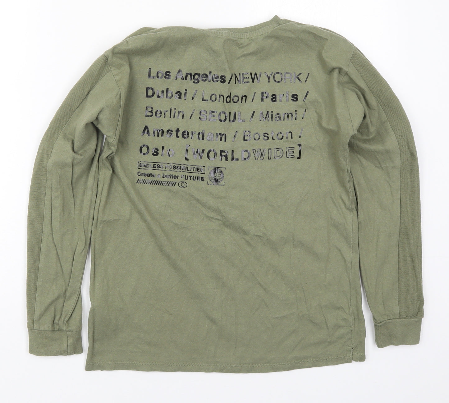 Primark Boys Green  Cotton Basic T-Shirt Size 10-11 Years Crew Neck Pullover - Worldwide
