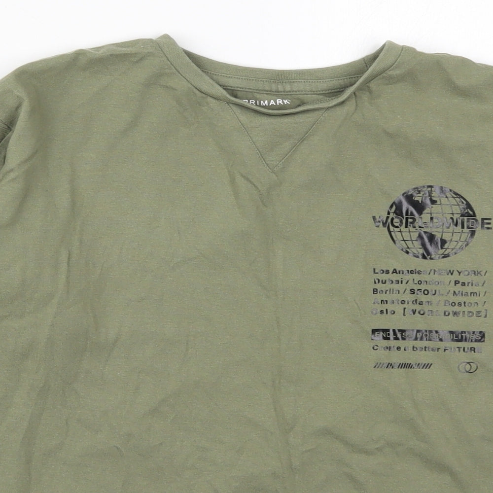 Primark Boys Green  Cotton Basic T-Shirt Size 10-11 Years Crew Neck Pullover - Worldwide