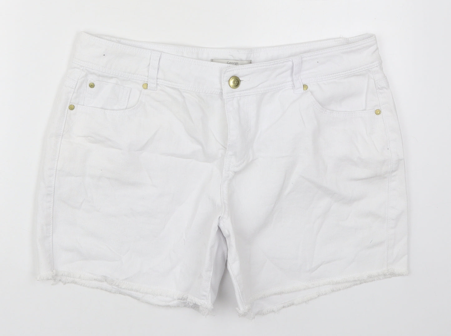 George Womens White  Cotton Cut-Off Shorts Size 14 L4 in Regular Button