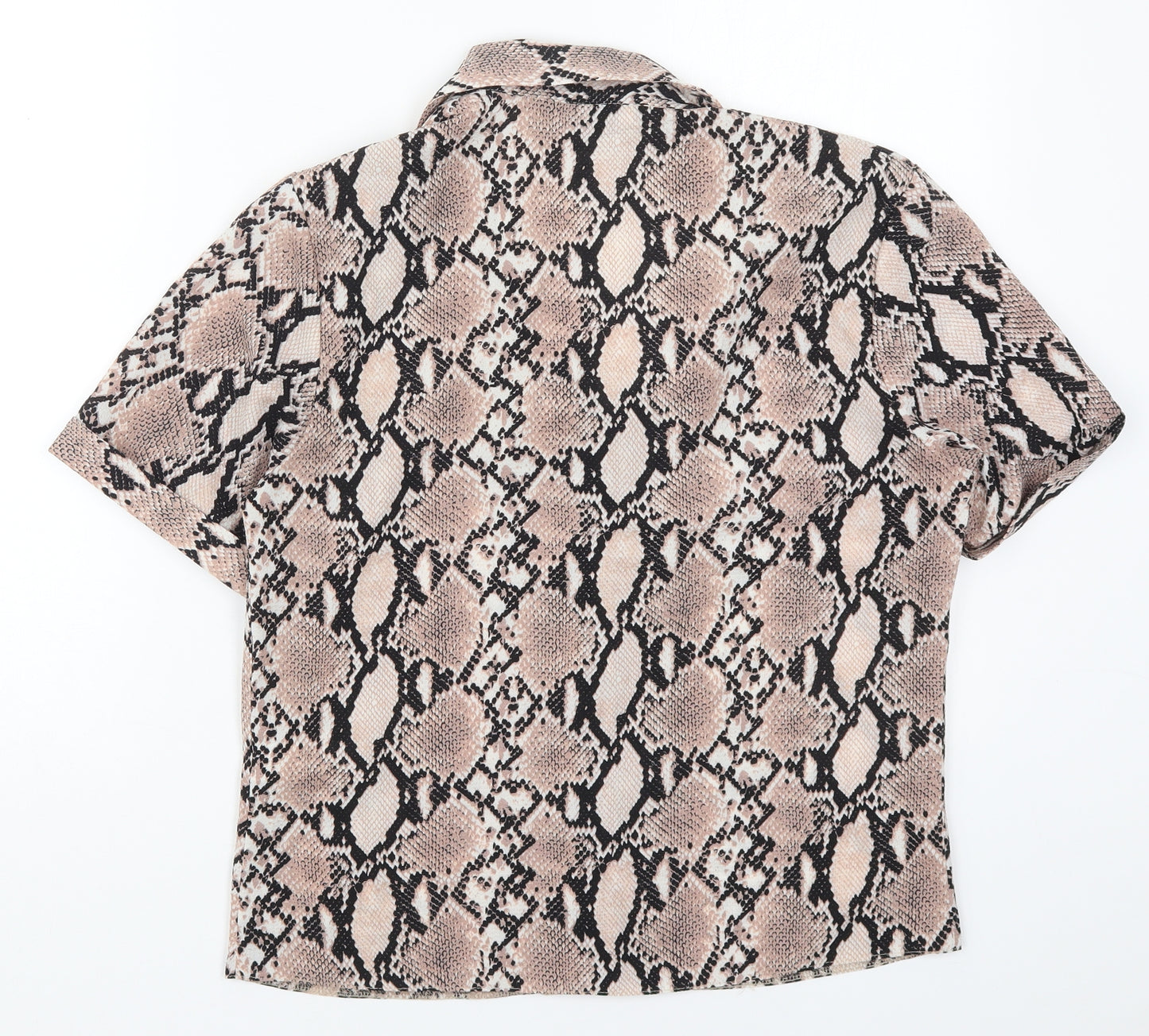 New Look Womens Pink Animal Print Polyester Basic Button-Up Size 10 Collared
