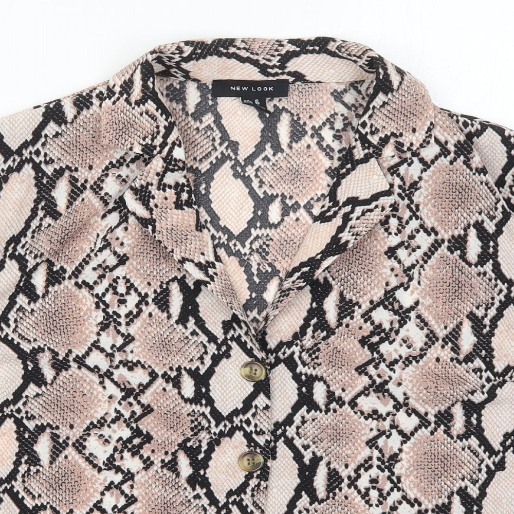 New Look Womens Pink Animal Print Polyester Basic Button-Up Size 10 Collared