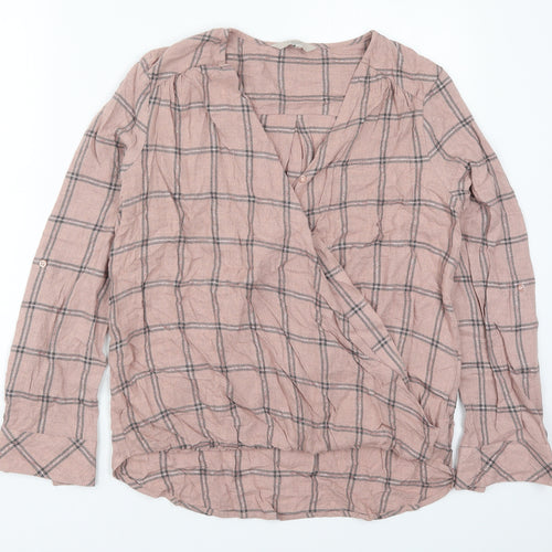 NEXT Womens Pink Check Viscose Basic Blouse Size 12 Collared