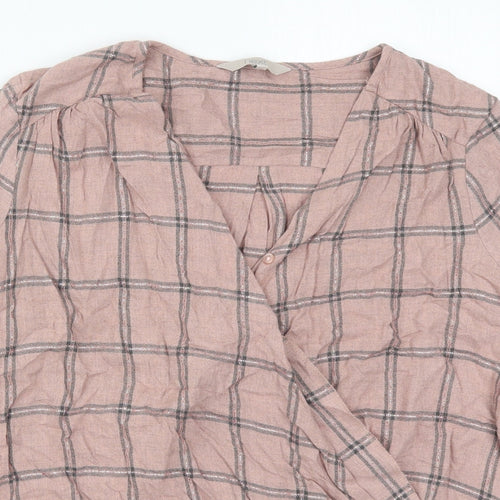 NEXT Womens Pink Check Viscose Basic Blouse Size 12 Collared