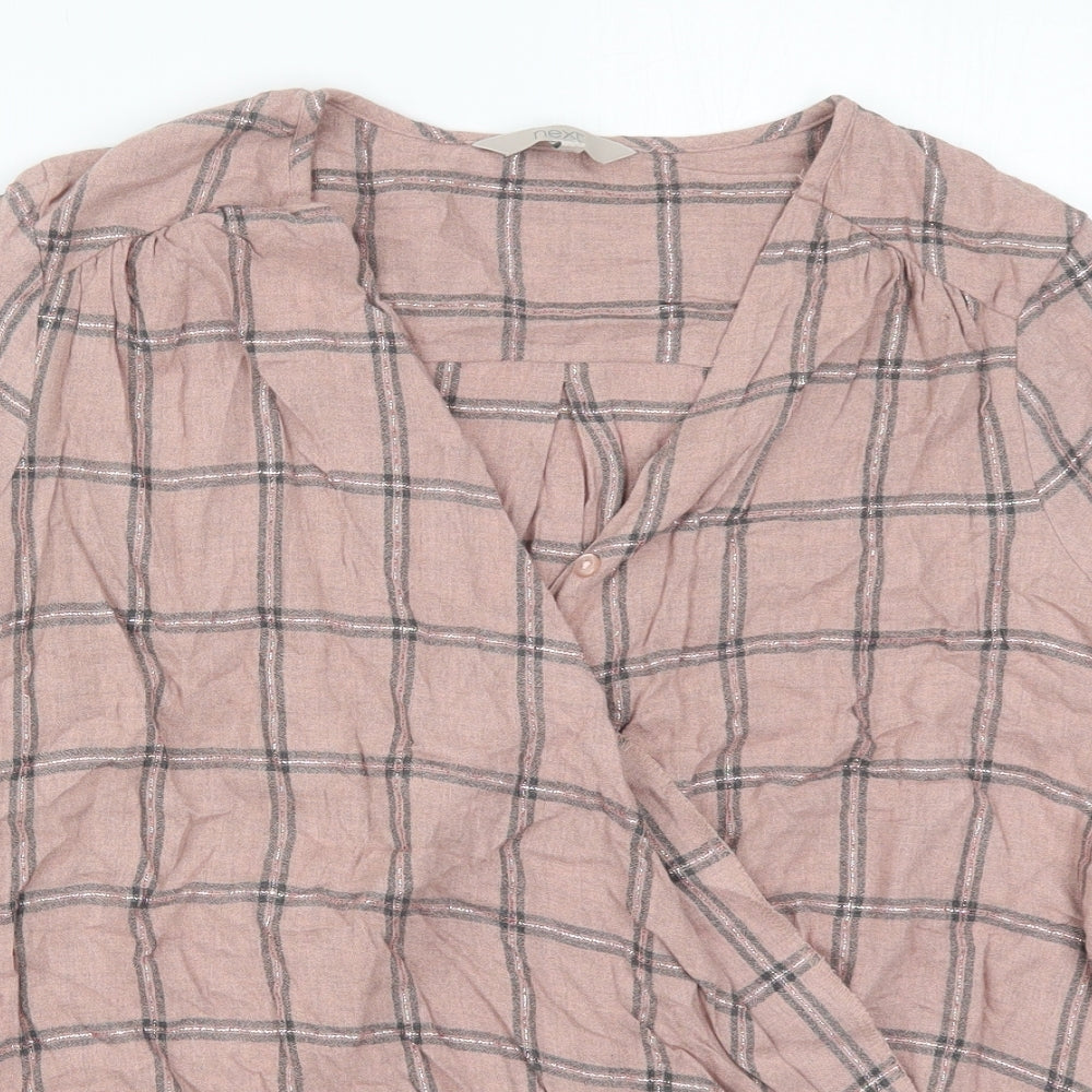NEXT Womens Pink Check Viscose Basic Blouse Size 12 Collared