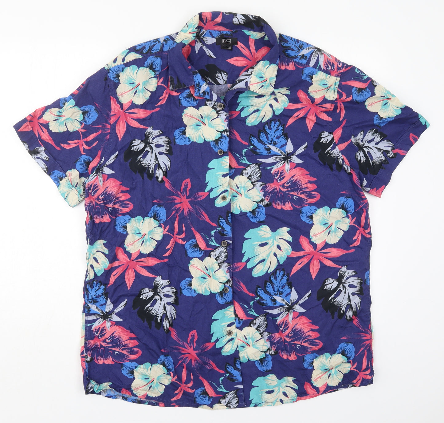 F&F Mens Multicoloured Floral Cotton  Button-Up Size XL Collared Button