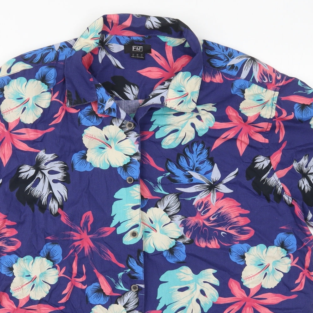 F&F Mens Multicoloured Floral Cotton  Button-Up Size XL Collared Button