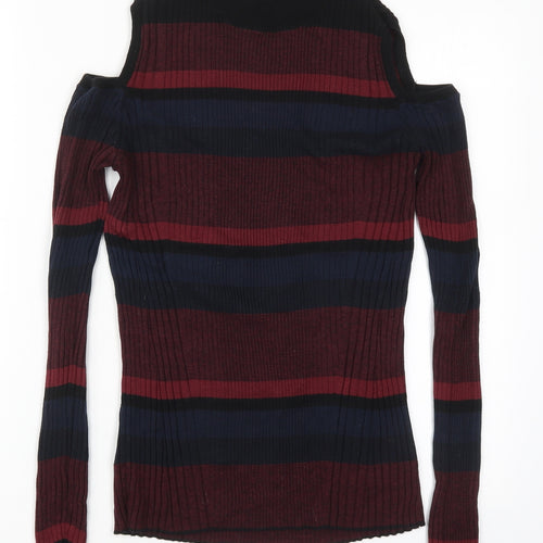 Papaya Womens Red Round Neck Striped Cotton Pullover Jumper Size 12