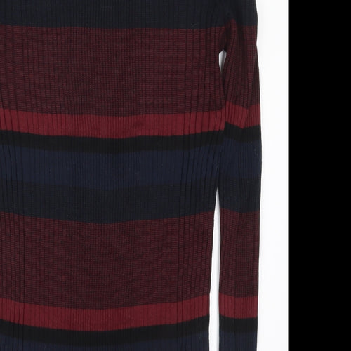 Papaya Womens Red Round Neck Striped Cotton Pullover Jumper Size 12