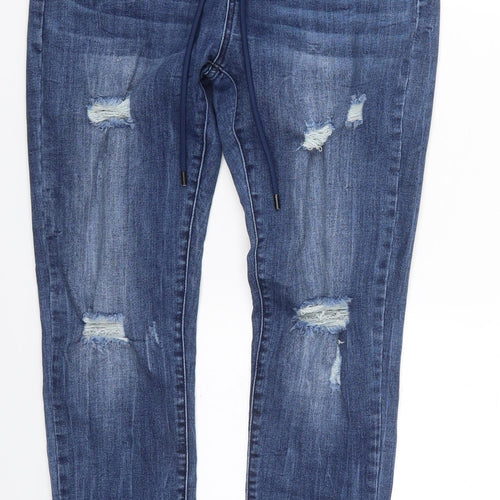 Preworn Womens Blue  Cotton Skinny Jeans Size M L28 in Regular Drawstring