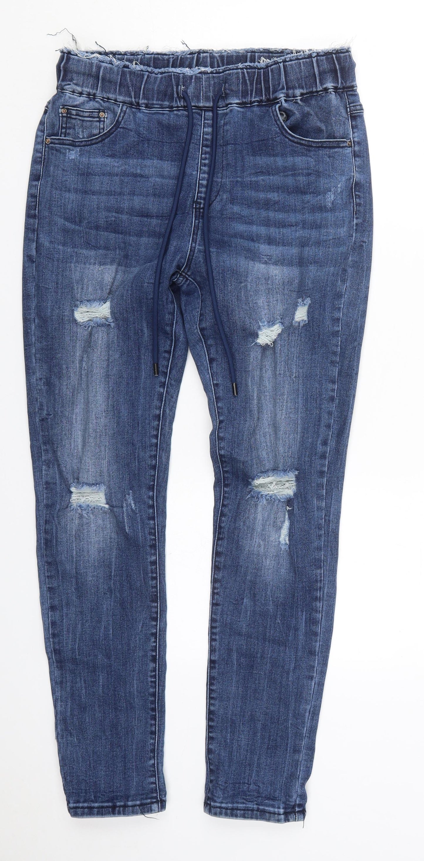 Preworn Womens Blue  Cotton Skinny Jeans Size M L28 in Regular Drawstring
