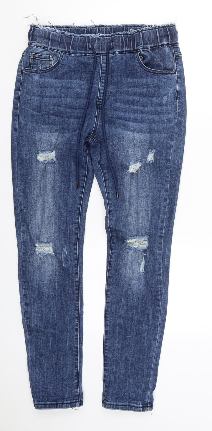 Preworn Womens Blue  Cotton Skinny Jeans Size M L28 in Regular Drawstring