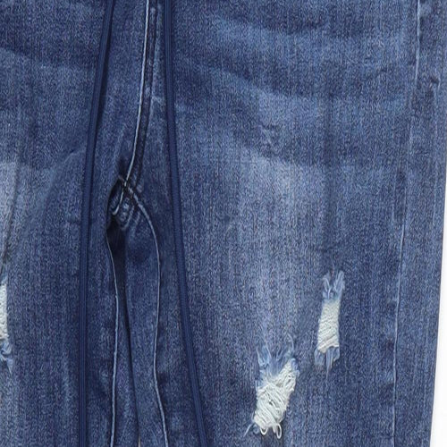 Preworn Womens Blue  Cotton Skinny Jeans Size M L28 in Regular Drawstring