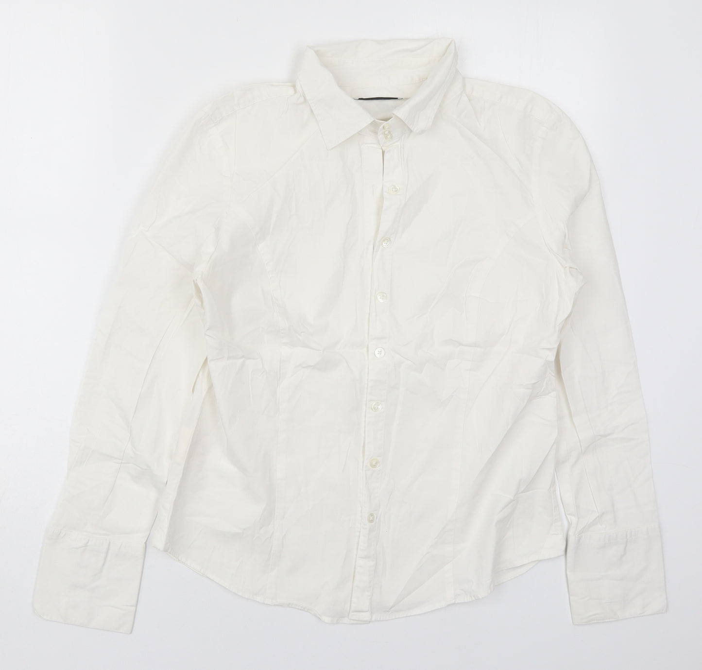 Laura Ashley Womens White  Cotton Basic Button-Up Size 14 Collared