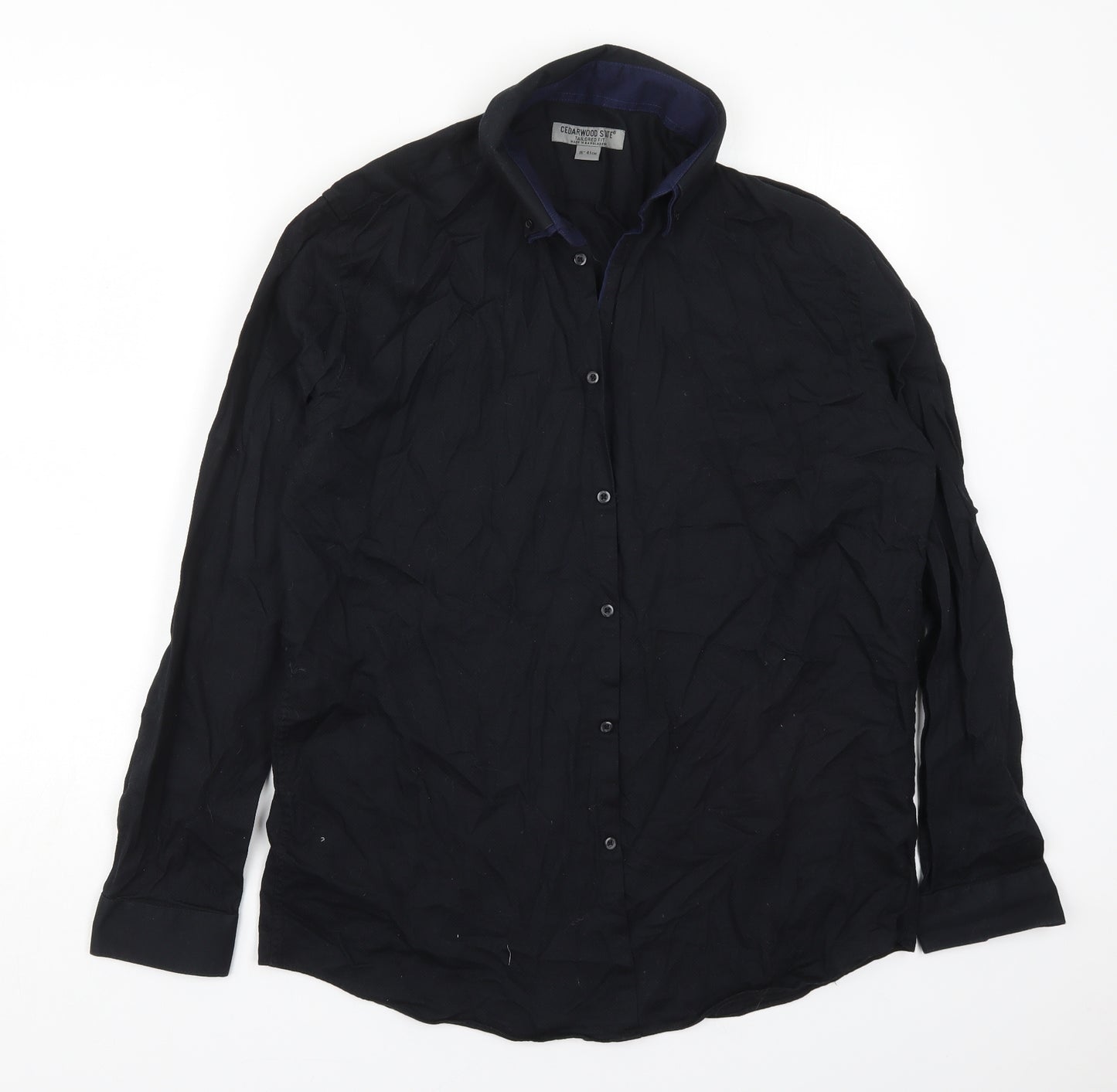 Cedar Wood State Mens Black  Cotton  Button-Up Size 16 Collared Button