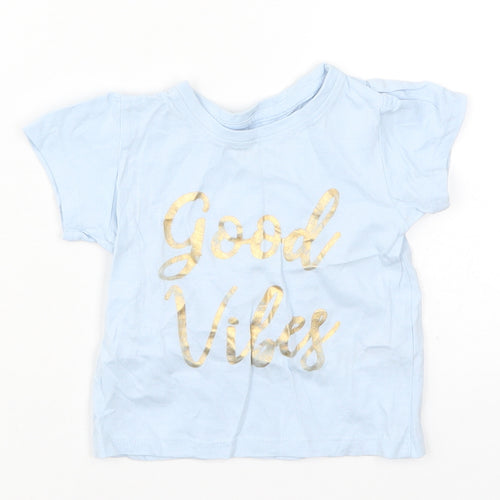 Primark Baby Blue  Cotton Basic T-Shirt Size 9-12 Months Crew Neck Pullover - Good Vibes