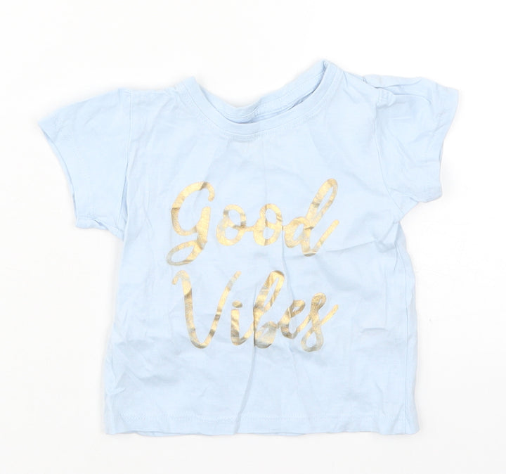 Primark Baby Blue Cotton Basic T-Shirt Size 9-12 Months Crew Neck Pullover - Good Vibes