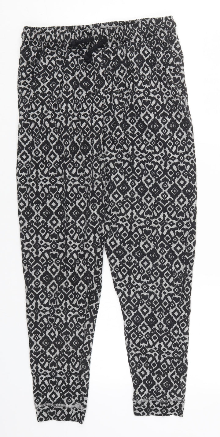 H&M Womens Grey Geometric Cotton Trousers Size S L23 in Regular Drawstring - Pyjama Pants