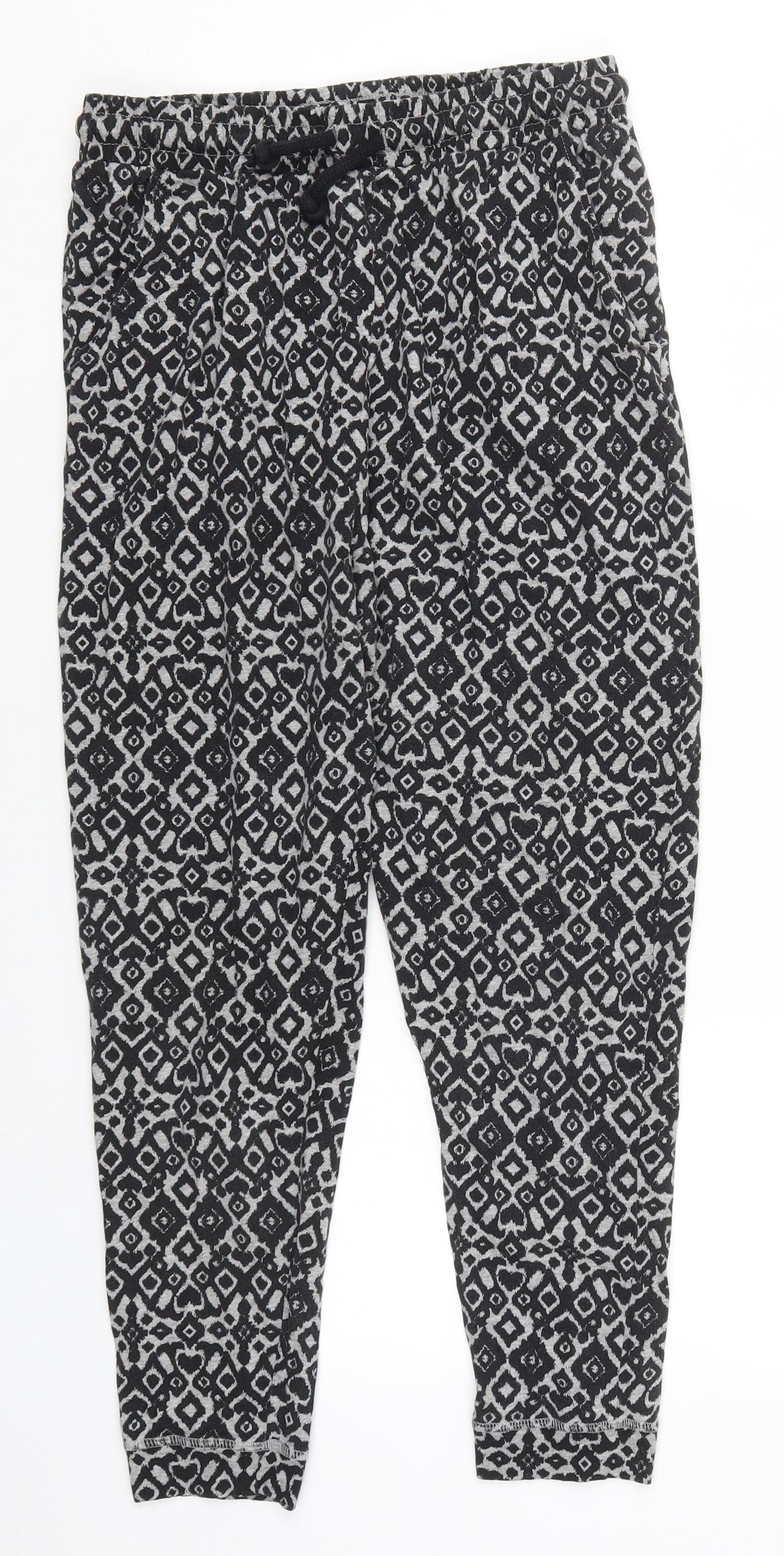 H&M Womens Grey Geometric Cotton Trousers  Size S L23 in Regular Drawstring - Pyjama Pants