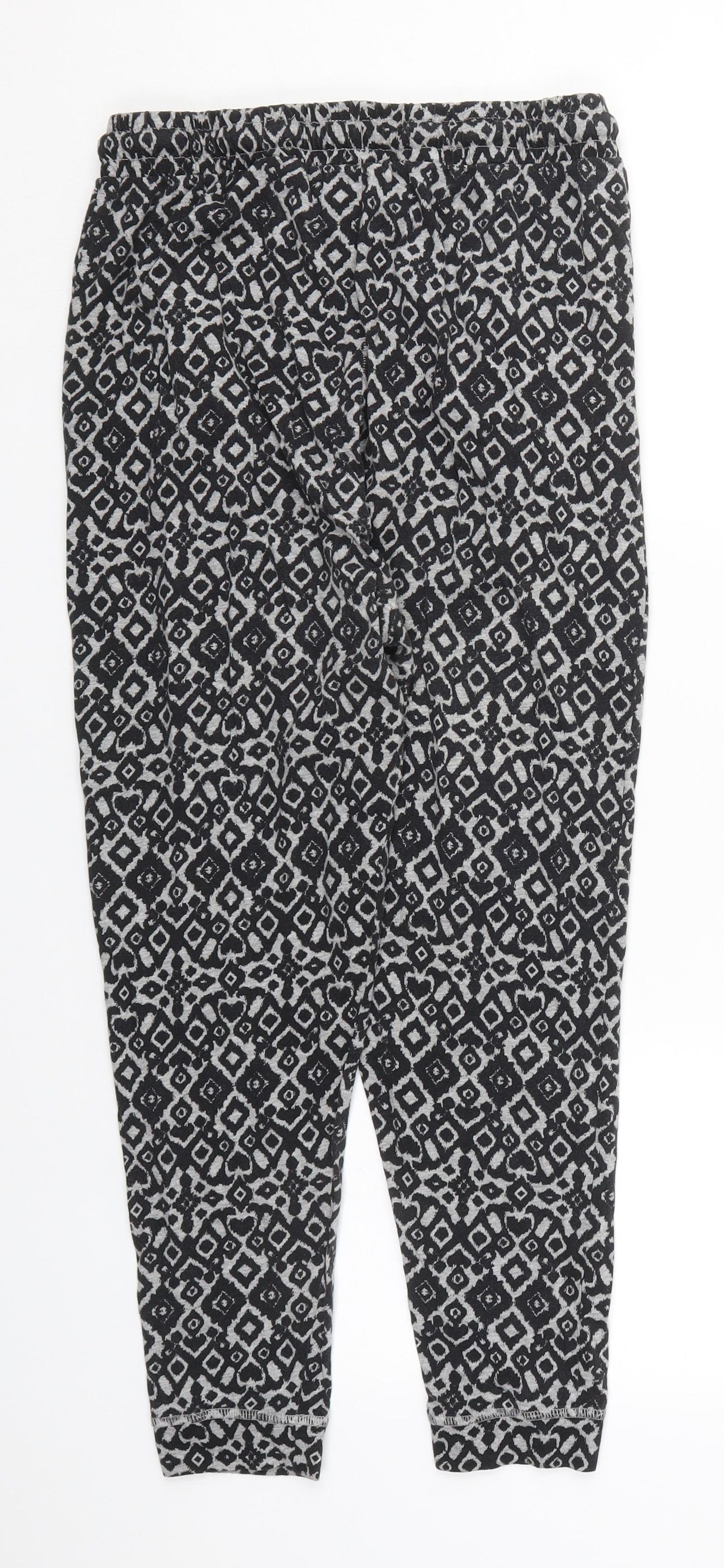 H&M Womens Grey Geometric Cotton Trousers  Size M L23 in Regular Drawstring - Pyjama Pants